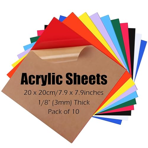Wonninek Acryl Kunststoffplatte 10 Stück Gussplatten Farbig Laserschneideplatten Für DIY Schmuck Kunsthandwerk Bilderrahmen Schilder Ausstellungsprojekte 20x20cm