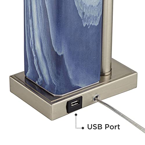 Laguna Modern Coastal Table Lamps with Acrylic Risers USB Charging Port 27 3/4" Tall Set of 2 Blue White Rectangular Shade for Bedroom Living Bedside Nightstand Home Office - 360 Lighting - Image 5