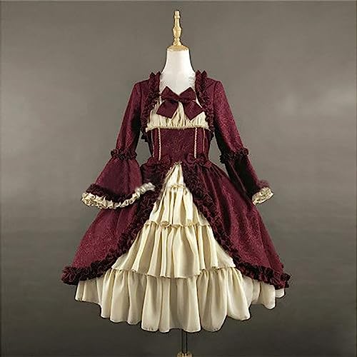 Vestido gótico medieval para mujer con lazo de encaje y patchwork 2