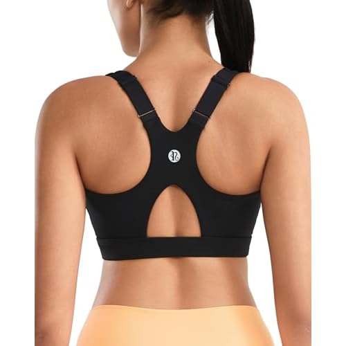 RUNNING GIRL High Impact Sports Bras for Women High Support Molded Cups, Adjustable Straps Sports Bra with Sewn in Pads Black Medium