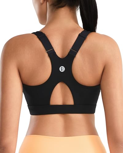 RUNNING GIRL High Impact Sports Bras for Women, Racerback Adjustable Straps Sports Bras for Women with Sewn in Pads_WX3106_Black_XL