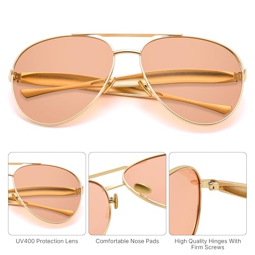 Pro Acme Retro Gold Aviator Sunglasses for Women Men, Oversized 70s Aviators Sun Glasses Trendy Metal Frame Shades 5