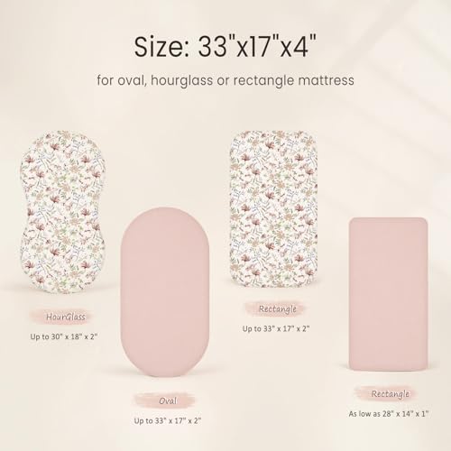 Image of lulumoon Baby Bassinet Sheets Muslin: Soft Fitted Bassinet Sheets Floral for Girls - Fit for Oval Rectangle or Hourglass Mattress