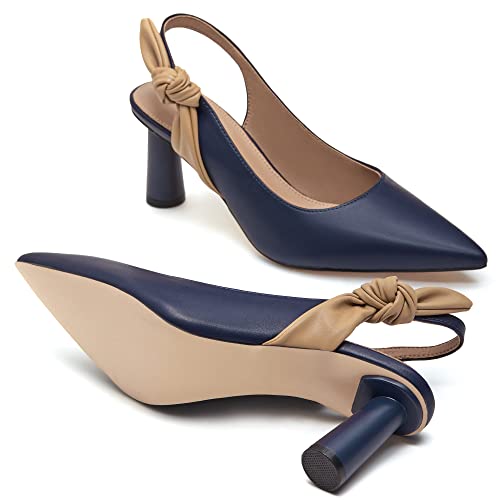 Rilista Women's Slingback Closed Pointed Toe Heels Bowknot Slip On Weding Party Dress Pumps4