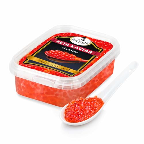 BARIN Premium Gold Keta Lachskaviar 250g Roter Kaviar Tiefgefroren Wildlachs aus Alaska Rote Fischeier Ohne Konservierungsstoffe Икра Красная Лососевая