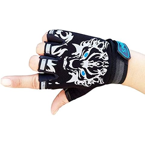 Eurhouse Kids Fingerless Gloves for Bike Cycling Running Lightweight Sports Protect Non-Slip Mittens Half Finger - Black (BLACK) Cover