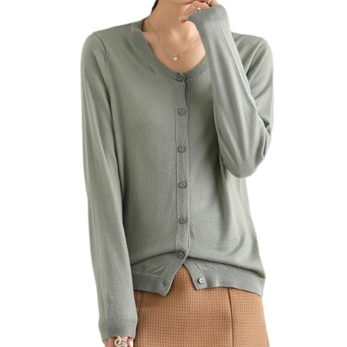 Image of Women's 100% Merino Wool Crew Neck Cardigan Sweater Top Long Sleeve Button Down 2025