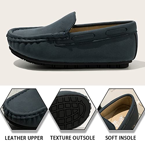 Kannior Boys Girls Leather Loafers Slip-On Texture Flats Boat Dress Moccasin Schooling Daily Walking Shoes(Toddler/Little Kids) #TOP2