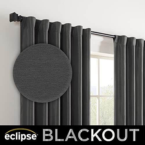 Eclipse Fresno Modern Blackout Thermal Rod Pocket Window Curtain For Bedroom (1 Panel), 52 In X 84 In, Black #TOP6