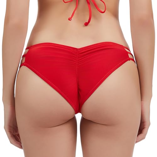 Image of KIWI RATA Women's Cheeky Bikini Bottom Brazilian Cut Swimsuit Bottom Low Rise Strappy Bathing Suit Bottom