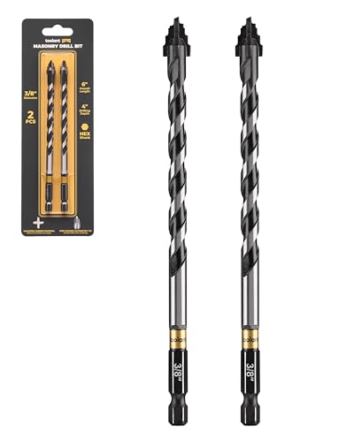 toolant 3/8 Serrated Eccentric Masonry Drill Bit Set(2pcs) Four Edge Concrete Drill Bits for Glass Tile Brick Cement Concrete Plastic Industrial Strength Carbide Drill Bit Tip