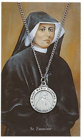 Pewter St. Maria Faustina Pray for Us Medal with 18" Stainless Steel Necklaces and Prayer Card