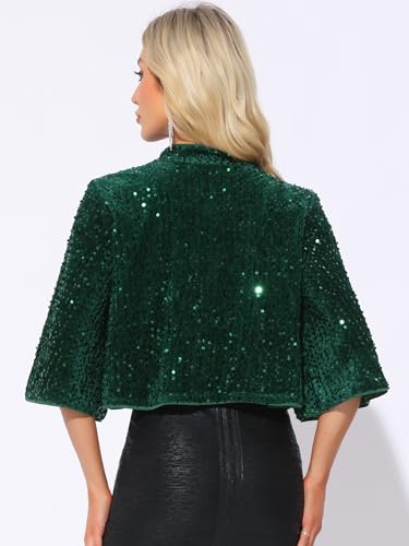 Allegra K Sequin Jackets for Women's Velvet Capelet Cocktail Sprakly Bolero Shrugs3