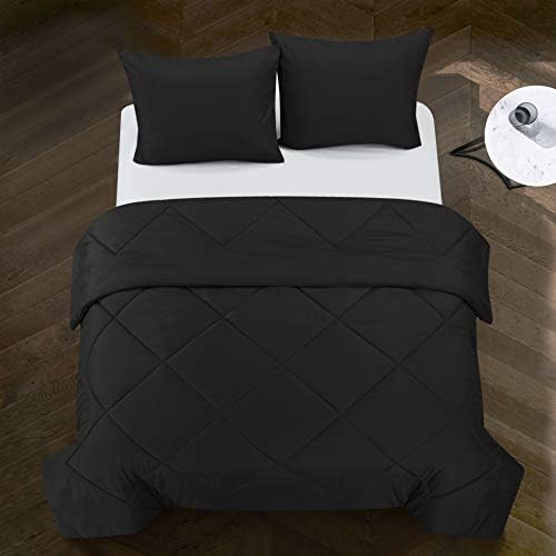 Casa Logan All Season Ultra-Soft Alternative Reversible Easy-Wash Lightweight Microfiber Comforter Set, Twin, Black