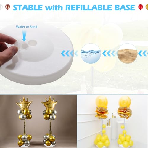 Balloon Column Stand Kit Set of 2, 1.3ft-5ft Adjustable Metal Pillar Balloon Stand with Base for Floor and Table Centerpieces for Birthday Party Wedding Christmas Halloween Decorations White - Thumbnail 3