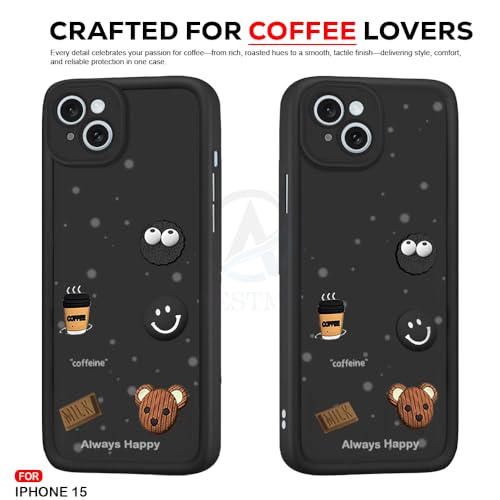 Image of AESTMO Back Case Cover for iPhone 15 Back Cover | Cute Fun Cartoon 3D Ball | Coffee Silicone Case | Full Body Protection | Camera Protection Back Cover for iPhone 15 (Black)