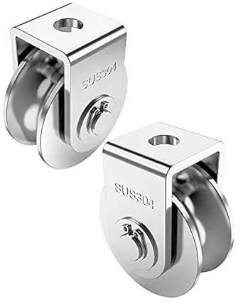 2PCS Pulley Block U Type 304 Stainless Steel Pulley Roller Duplex Bearing Super-Silent Detachable Heavy Duty Grooved Wheel, Loading 500lb for Material Handling, Gym Wire Rope Rail Sliding Gate