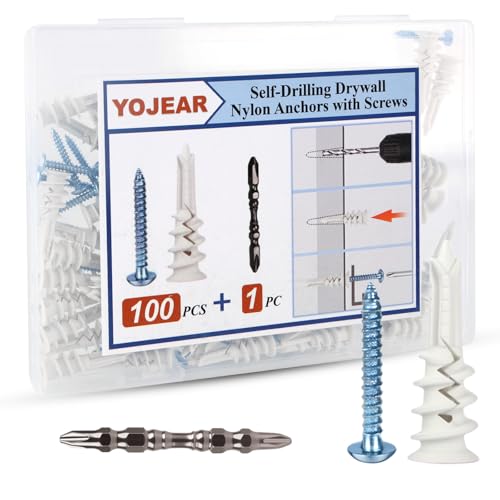YOJEAR 101PCS Self Drilling Drywall Anchors Kit with Screws, #8×1-3/5 Dry Wall Anchors and Self...