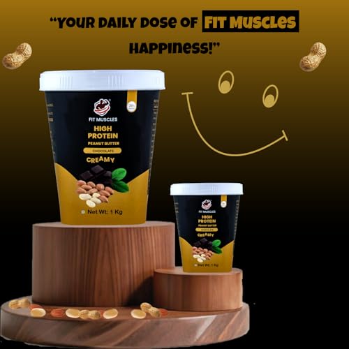 Image of Fit Muscles High Protein Chocolate Creamy Peanut Butter 1kg, 36g Protein, Smooth Peanut Spread, Rich Chocolate Flavour, No Palm Oil, No Artificial Flavour, Healthy Breakfast & Gym Diet Food