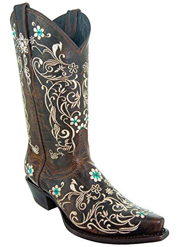 Soto Boots Womenâ€s Dahlia Vintage Flower Embroidery Cowgirl Boots M50042 (Brown,9 B(M) US)