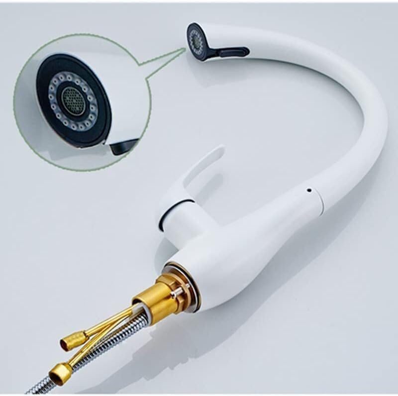 Miniatura 3 de Grifos táctiles, grifo de fregadero de cocina para bar, granja, comercial, grifos de cocina tipo cisne de latón negro, grifo de cocina blanco