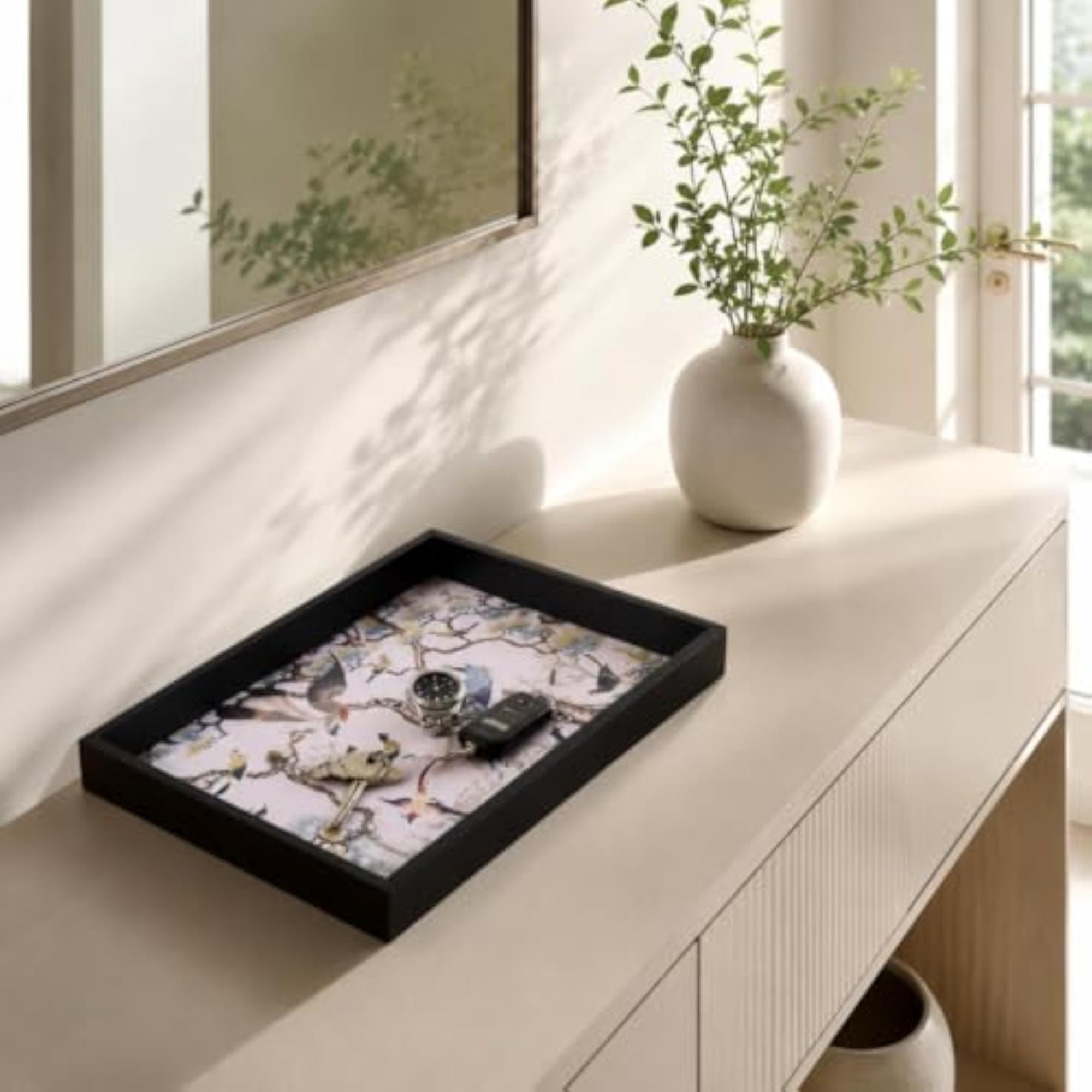 Rectangular Desktop Storage Tray with Raised Black Frame