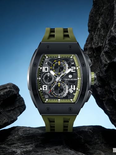 Image of TSAR BOMBA Mens Luxury Watch Watches for Men 50M Waterproof Japanese Quartz Movement Tonneau Stainless Steel Case Sapphire Glass with Chronograph Date Function Cool Unique Fashion Gift