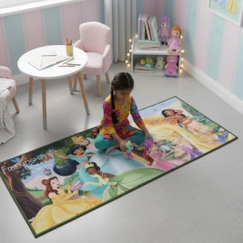 Image of Athom Living Disney Princess Friends Runner Carpet 2x4.5 Ft, Soft Printed Mat with Anti-Skid Backing, Durable Washable Runner for Kids Bedroom, Play Area & Playroom Decor