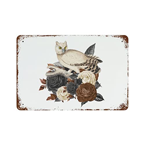 Panneau Halloween hibou et tête de mort en métal de 30x45 cm WengBeauty