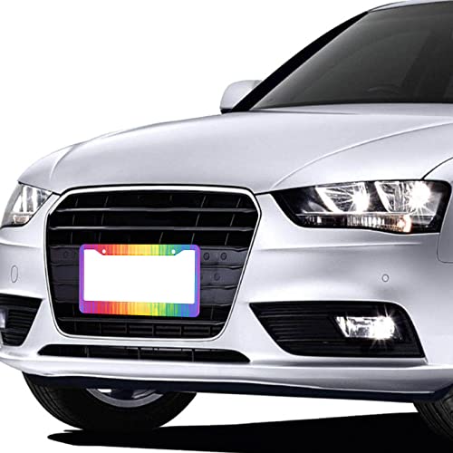 Hosnye Rainbow Color License Plate Frame Brush Stroke Pattern Texture Metal License Plate Cover Front Plates Frames Car Tag Frame For Women Men Us Vehicles Standard #TOP3