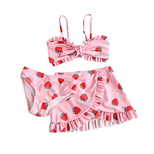 Toddler Baby Girl's 3 Piece Swimsuits Strawberry Prints Cute Bikini Bathing Suit Briefs Girls Bikini (Red, 2-3 Years)