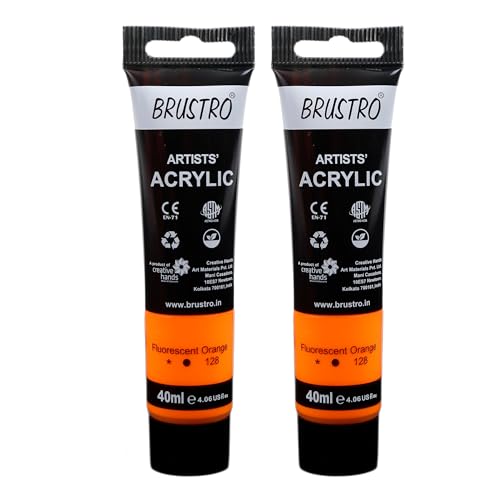 Image of BRUSTRO Artists Acrylic Paint Tube | 40ml, Fluorescent Orange (Pack of 2)|Non-Toxic,Water based,Inter Mixable, Ideal for Painting, Textured Effects on Canvas, Paper, Fine Art Student and Professionals