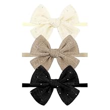 YanJie 3PCS 4 Lace Hair Bow for Girls Nylon Baby Headbands Rhinestone Black Beige Off White Bows Hair Accessories for Newborn Infant Toddler Girl