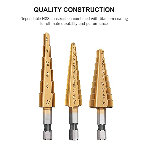 KKcare Conjunto de brocas escareadas de 11 peças Conjunto de brocas escalonadas de aço de alta veloc