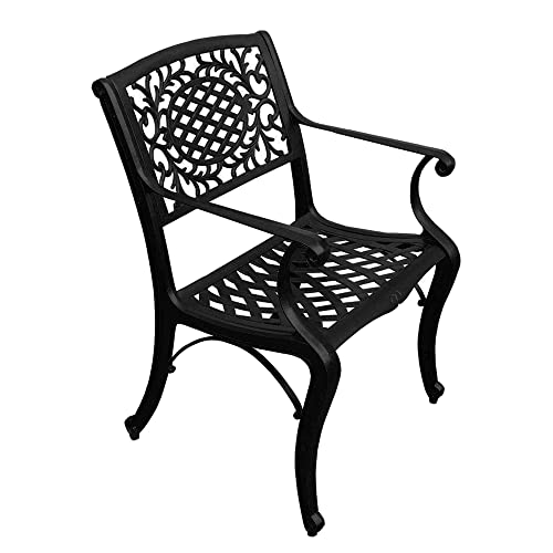 Image of Oakland Living 1022-2777(6)-LBK Modern Ornate Outdoor Mesh Aluminum 59-in Large Black Round Patio Lazy Susan and Six Chairs Dining Set