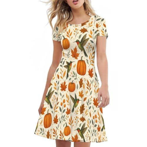 Image of HUGS IDEA Womens Puffy Swing Midi Dress Round Neck Short Sleeve Party A-Line Dresses