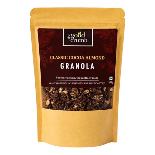 Image of The Good Crumb Cocoa Almond Granola I 200g I Rich Dark Chocolate Flavour I Breakfast Cereal & Healthy Snack with Rolled Oats, Almonds, Seeds, Cocoa & Cranberries I Gluten-free I No added refined sugar