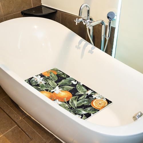 Tapete antideslizante para bañera extralargo de secado rápido con diseño de naranja 6