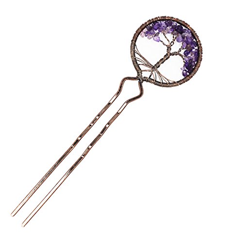 Tree of Life Hair sticks U Hair pins for Buns Hair Fork Accessories for Women Girls Long Hair-Amethyst