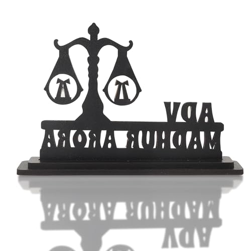 Image of Taxton Custom Advocate Desk Nameplate With Scales Of Justice Design A- Signage Personalized Acrylic And Wooden Lawyer Name Display, Gift For Attorneys, Law Graduates, And Legal Professionals, Black