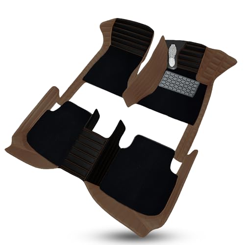 Image of Antiskid Exclusive Combination 9D Car Mat Full Set for Vinfast VF 7 2026 | Luxury Leather Dual-Stitch Full Set 9D Car Floor Mat || 100% Waterproof ||Color: Black Brick-Brown
