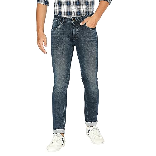 Image of LAWMAN PG3 Midnight Blue Skinny Fit Solid Jeans for Men's