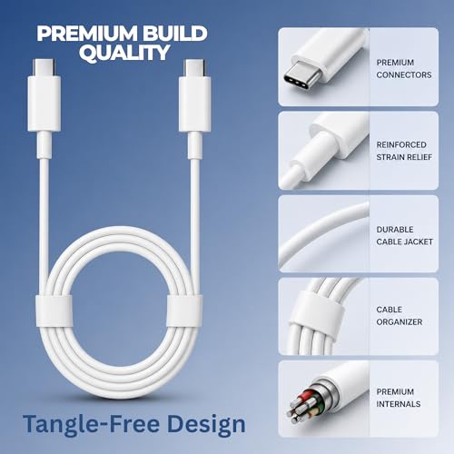 Image of Umake USB Type-C to Type-C Fast Charging Cable 1M, 60W PD Fast Charging, Nylon Braided USB-C Cable, Compatible with Samsung S24 /S23, iPhone 16 /15, OnePlus, Xiaomi, iPad & USB-C Devices (BIS Certified)