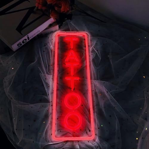 Image of Dimmable Tattoo Neon Sign,LED Reusable Neon Signs,Arylic Tattoo Shop Sign with Dimmer for Tattoo Salon, Studio, Shop Plaque,Tattoo Gifts for Friends,16x5.9in(Red)