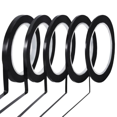 BENECREAT 5 estilos de fita de linha de gráfico preto, fita de quadro branco PET de 2/3/4/5/6,5 mm d