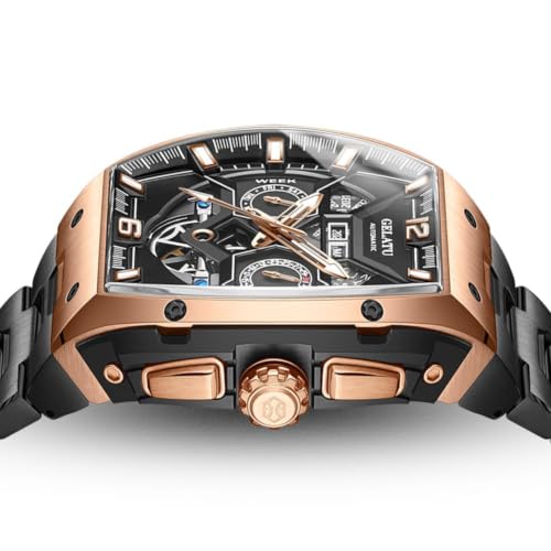 Image of OLEVS Luxury Watches for Men Black Mechanical Wrist Watch Self Winding Automatic Tourbillon Watches Skeleton Waterproof Mens Wrist Watch