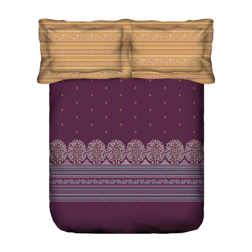 Image of MYTRIDENT Sanskriti Cotton Bedsheet for Double Bed, Gifting Collection King Size - Rogan Art Plum