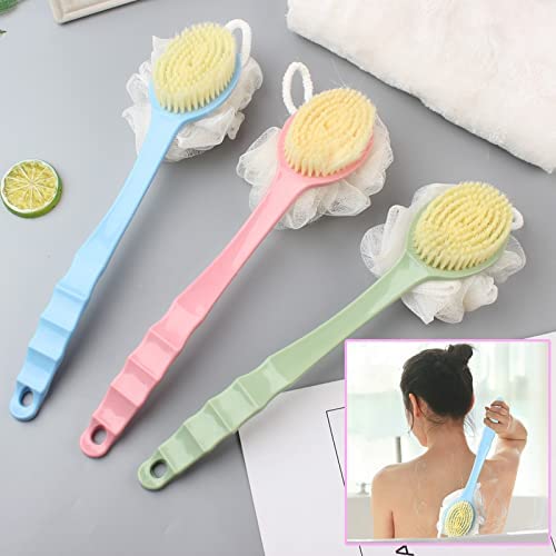 Ansawi 2 in 1 loofah with Handle Back Scrubber Bath Brush with Soft Comfortable Bristles and Loofah with Long Handle - Double Sided Bath Brush Scrubber (Multi Colors)-image-9