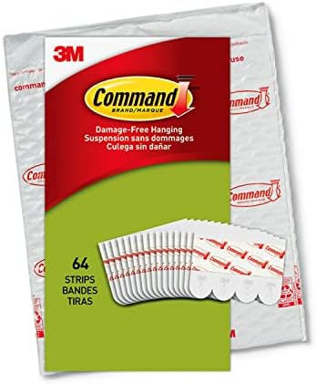 Command Poster Strips, Damage Free Hanging Poster Hangers, No Tools Wall Hanging Strips for Back to School Posters, 64 White Command Adhesive Strips