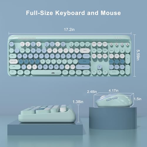 Image of MageGee Wireless Keyboard and Mouse Combo Round keycaps Retro Typewriter Keyboard 104 Key Full-Sized Keyboard Automatic Power Saving 2.4GHz Wireless Connection for Mac /Windows /PC